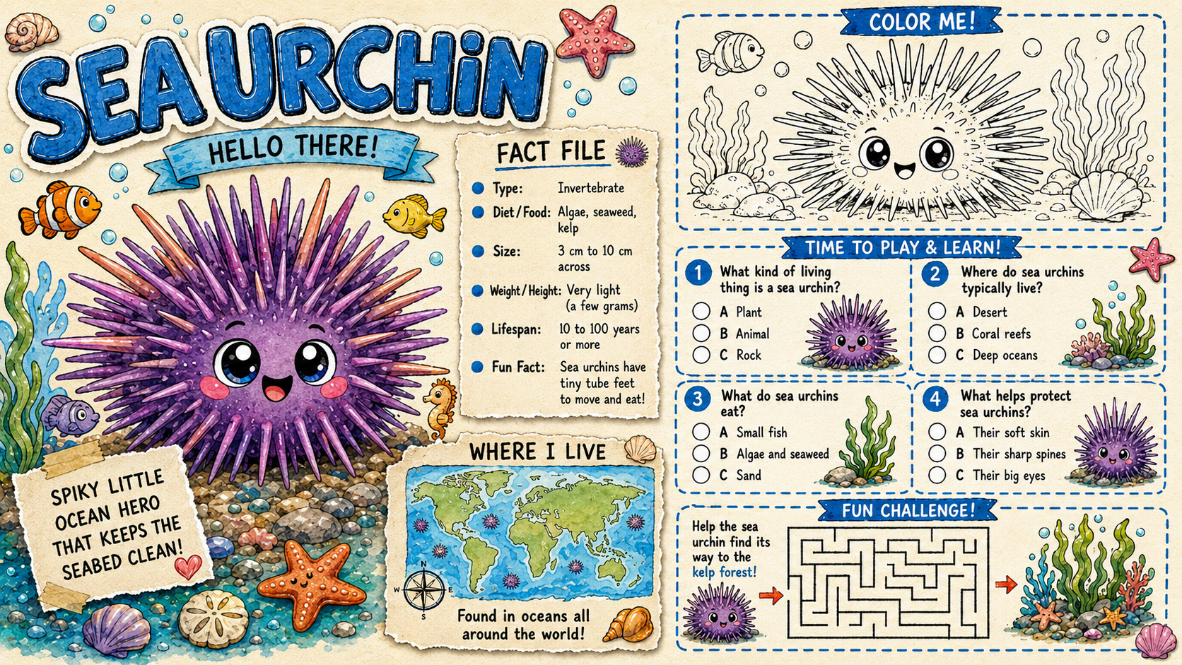Sea Animals Educational Worksheets Activity Book