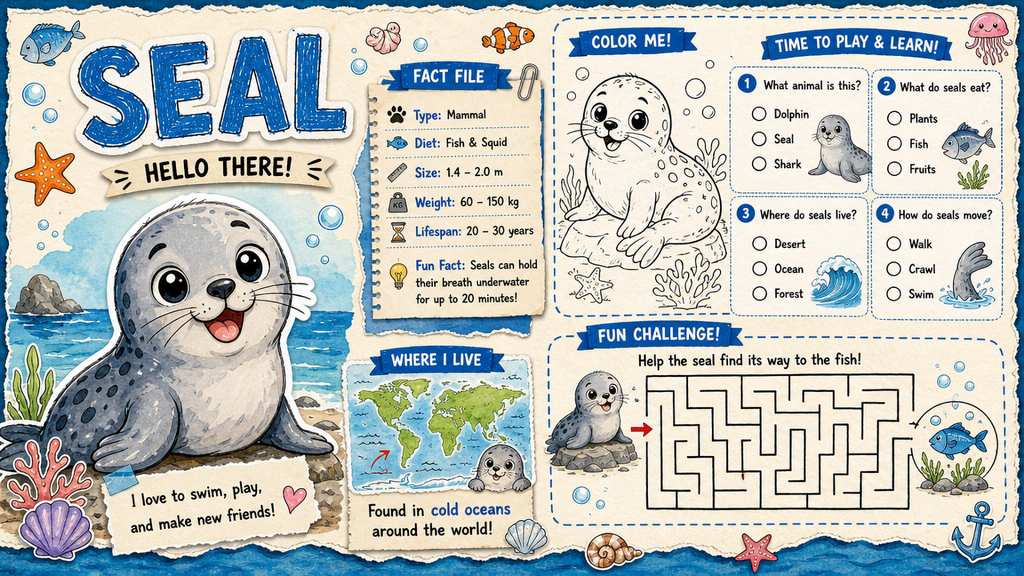 Sea Animals Educational Worksheets Activity Book